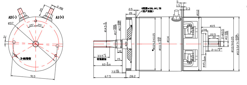 高爾夫球車電機(jī)外形尺寸圖